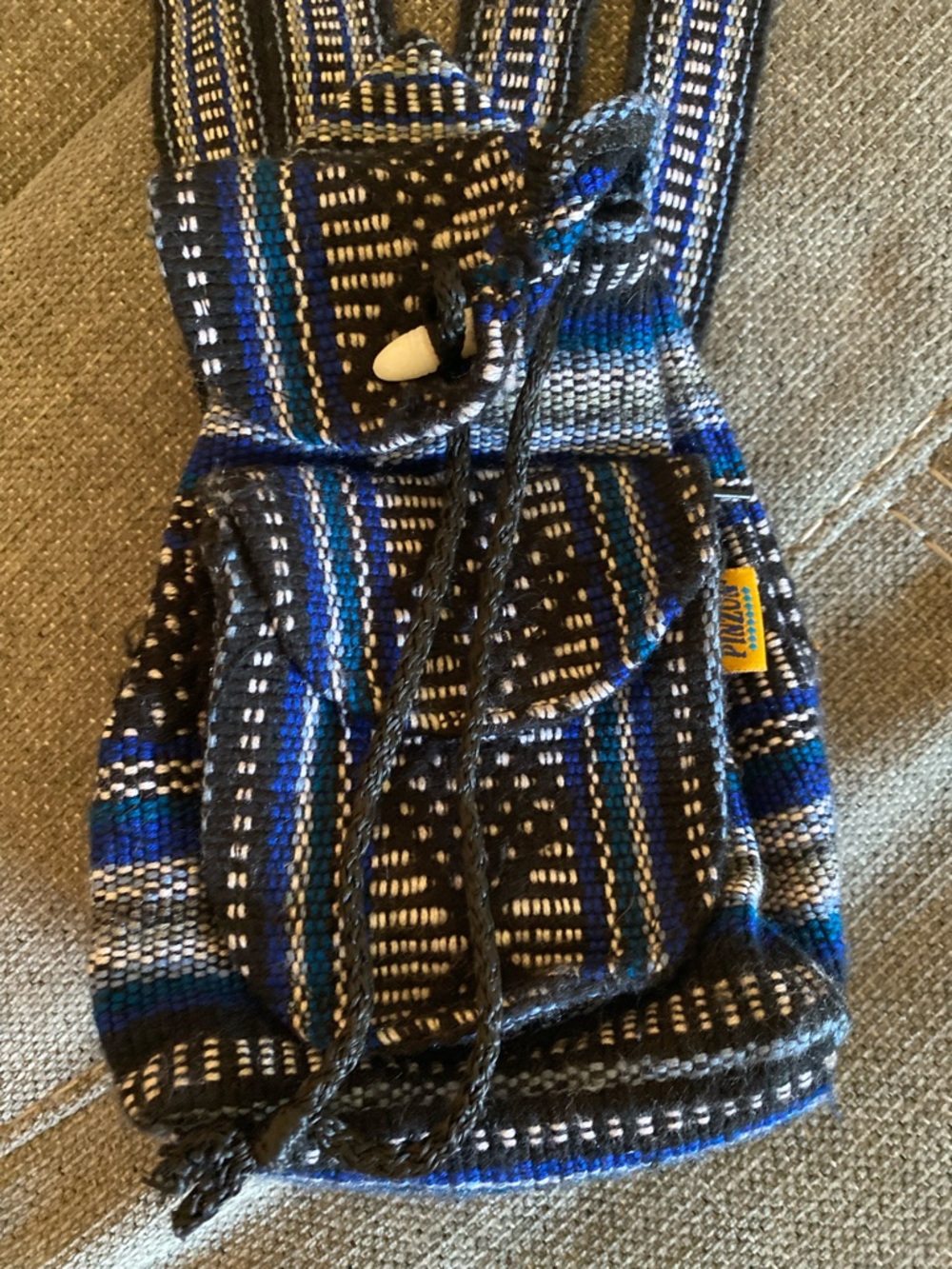 Handwoven Boho Backpack - Blue Stripe